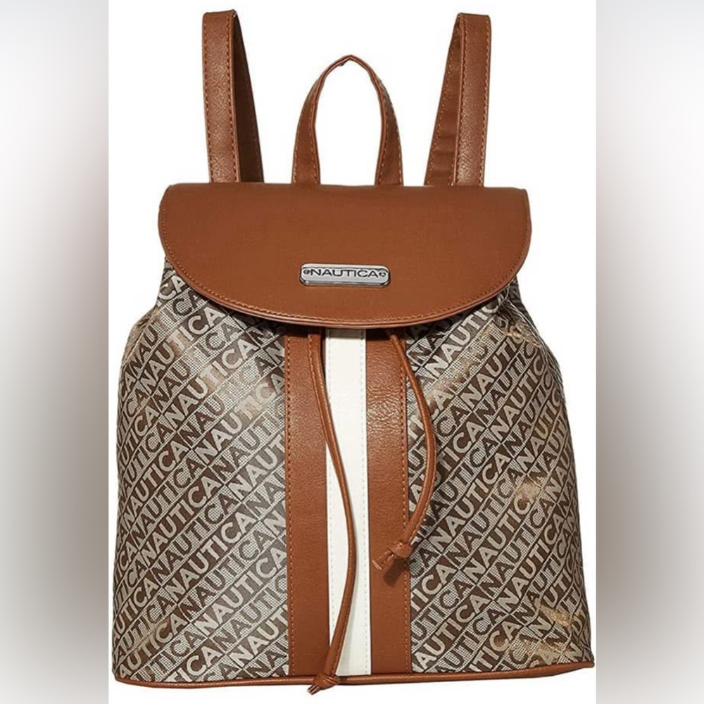 Nautica Tan and Cream Logo Backpack